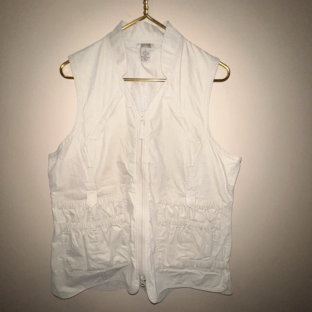 Duluth Trading Co Womens Utility Vest Large Tan  Cargo Fishing Travel Mesh Back